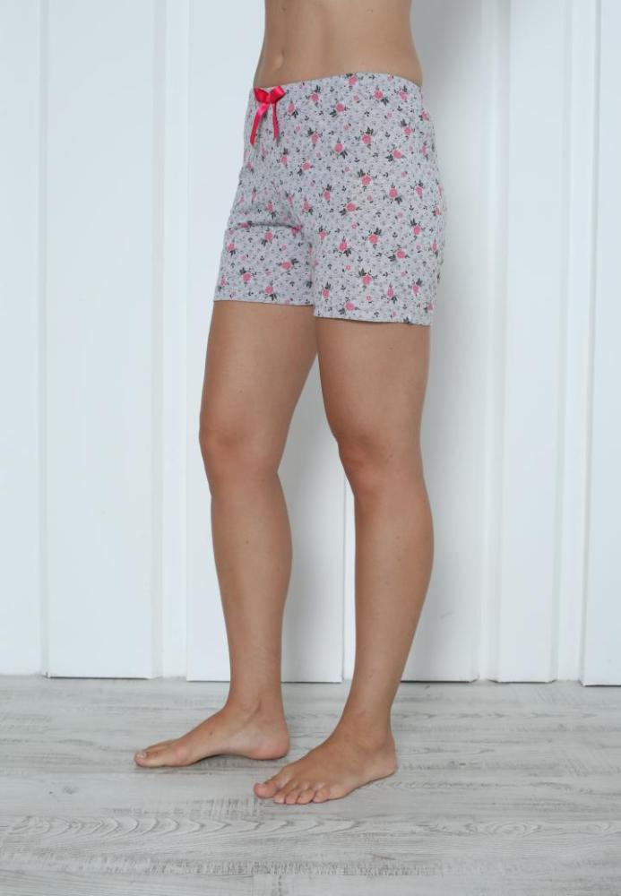 Pantalon scurt dama Engros, gri, imprimeu flori roz